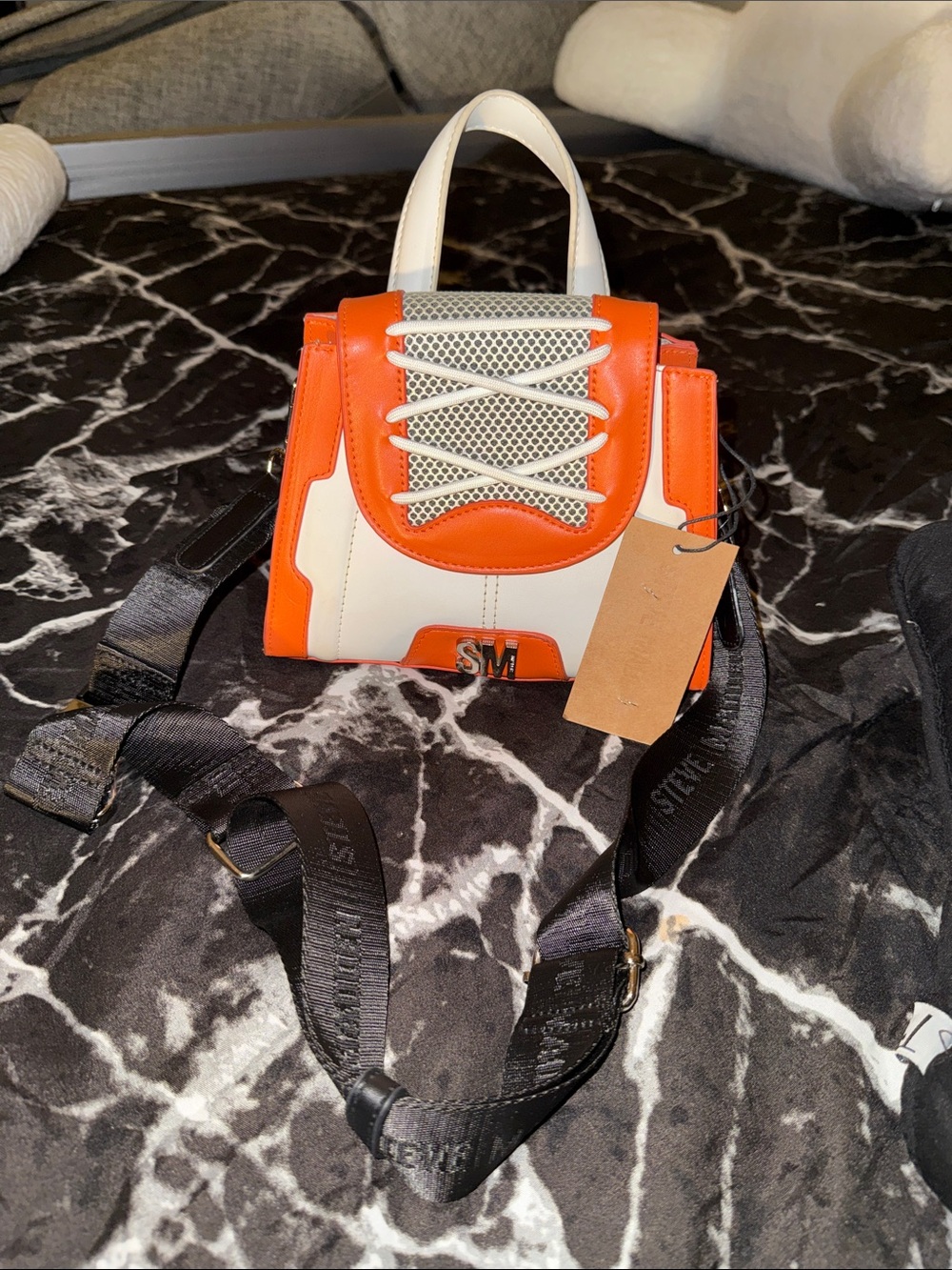 Steve Madden Orange & White Lace-Front Mini Crossbody